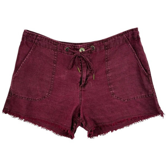 Sanctuary Other - Sanctuary 100% Linen Burgundy Utility Shorts Drawstring Zip Fly Raw‎ Hem NWOT 29
